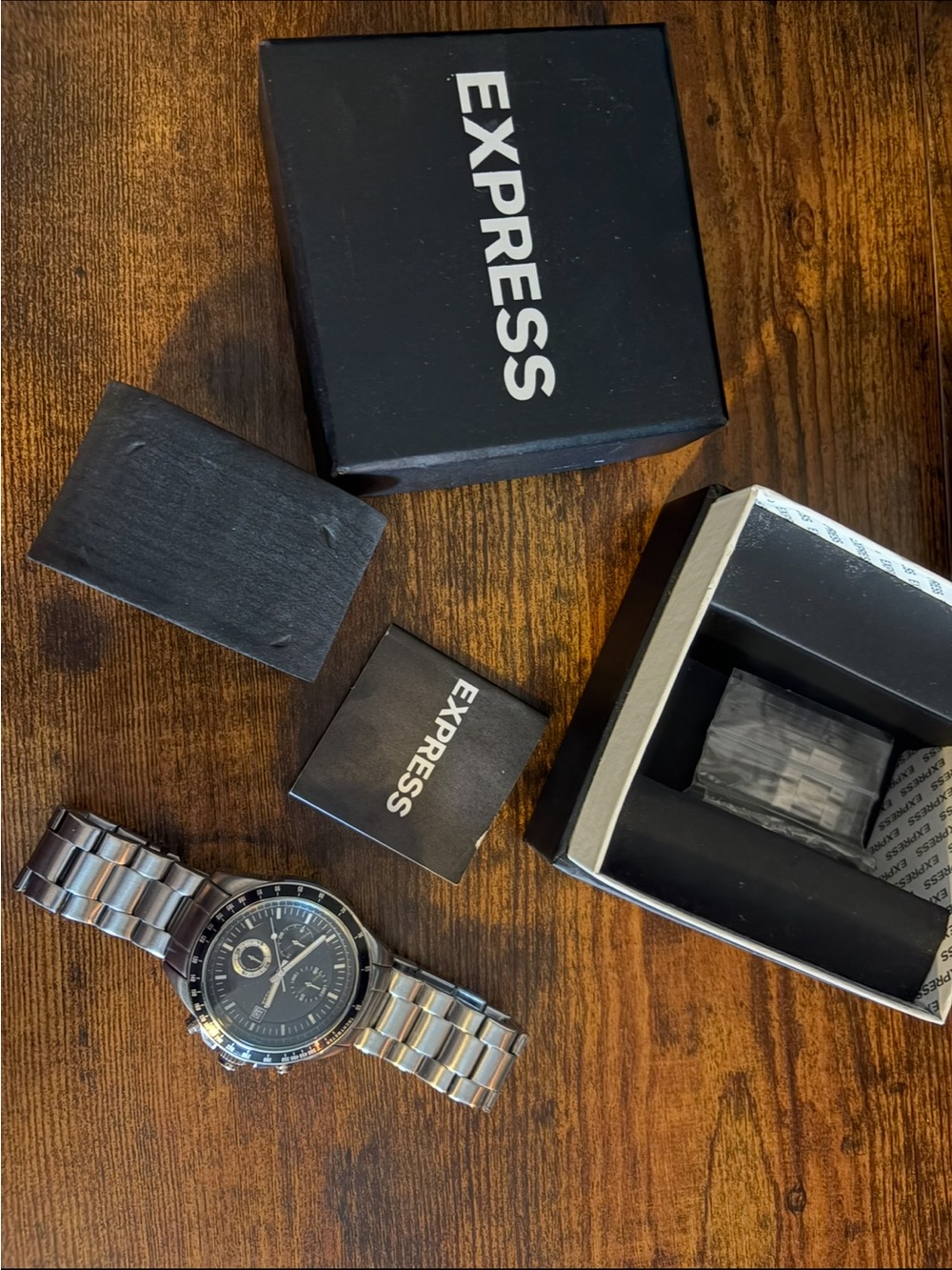 Express Men’s Silver Bracelet Watch with Black Dial